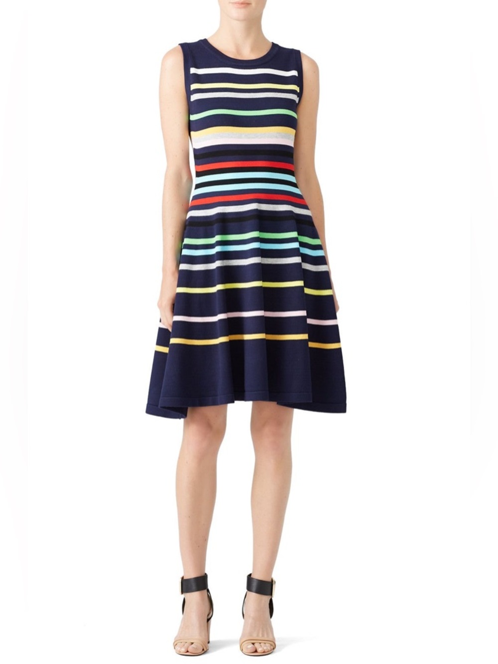 Milly Rainbow Stripe Knit Flare Dress NWT Size M